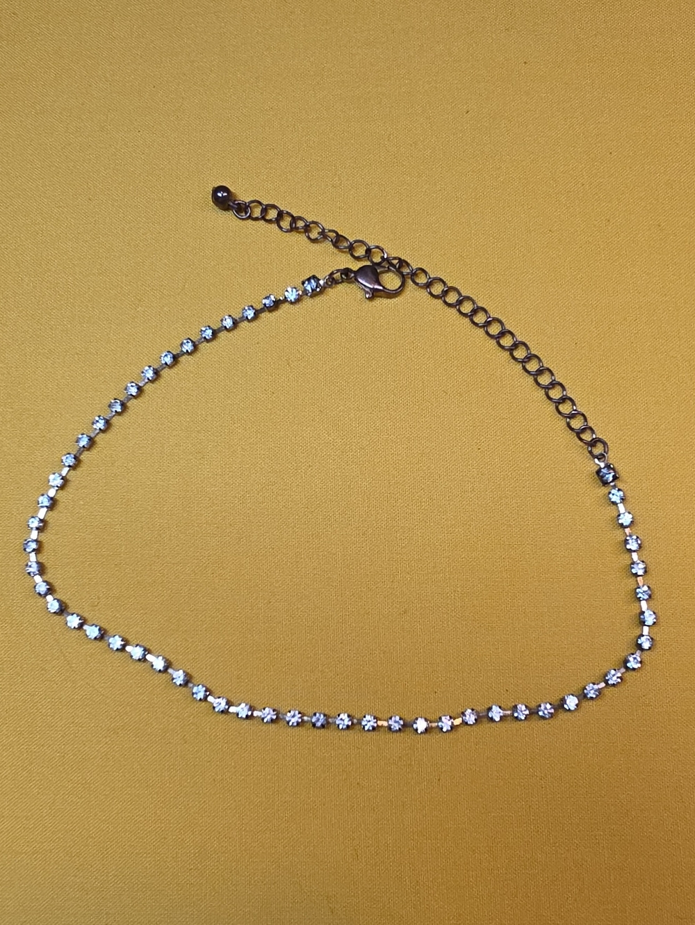 Vintage Silver-Tone Rhinestone Tennis Choker Necklace 12" / 16" With Extender